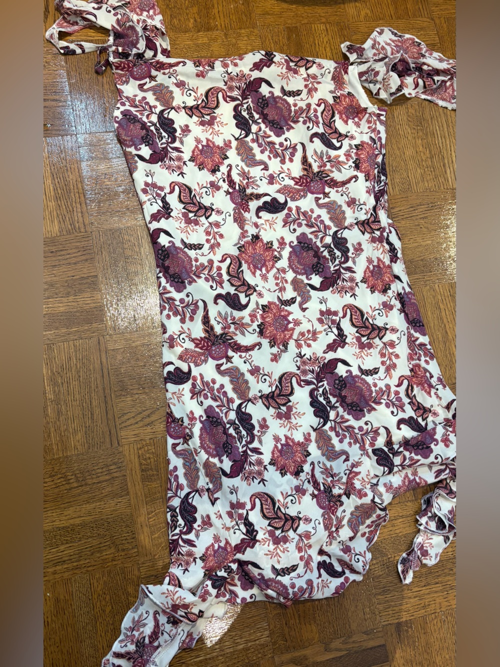 Forever 21 Cream Floral Maxi Skirt with Burgundy and Pink Accents